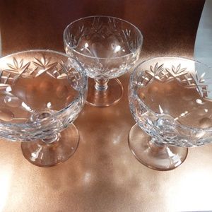 Set of 3 footed wine champagne dessert sherbet glasses cut crystal clear